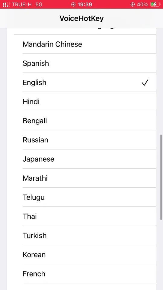 Voice to Text languages picker
